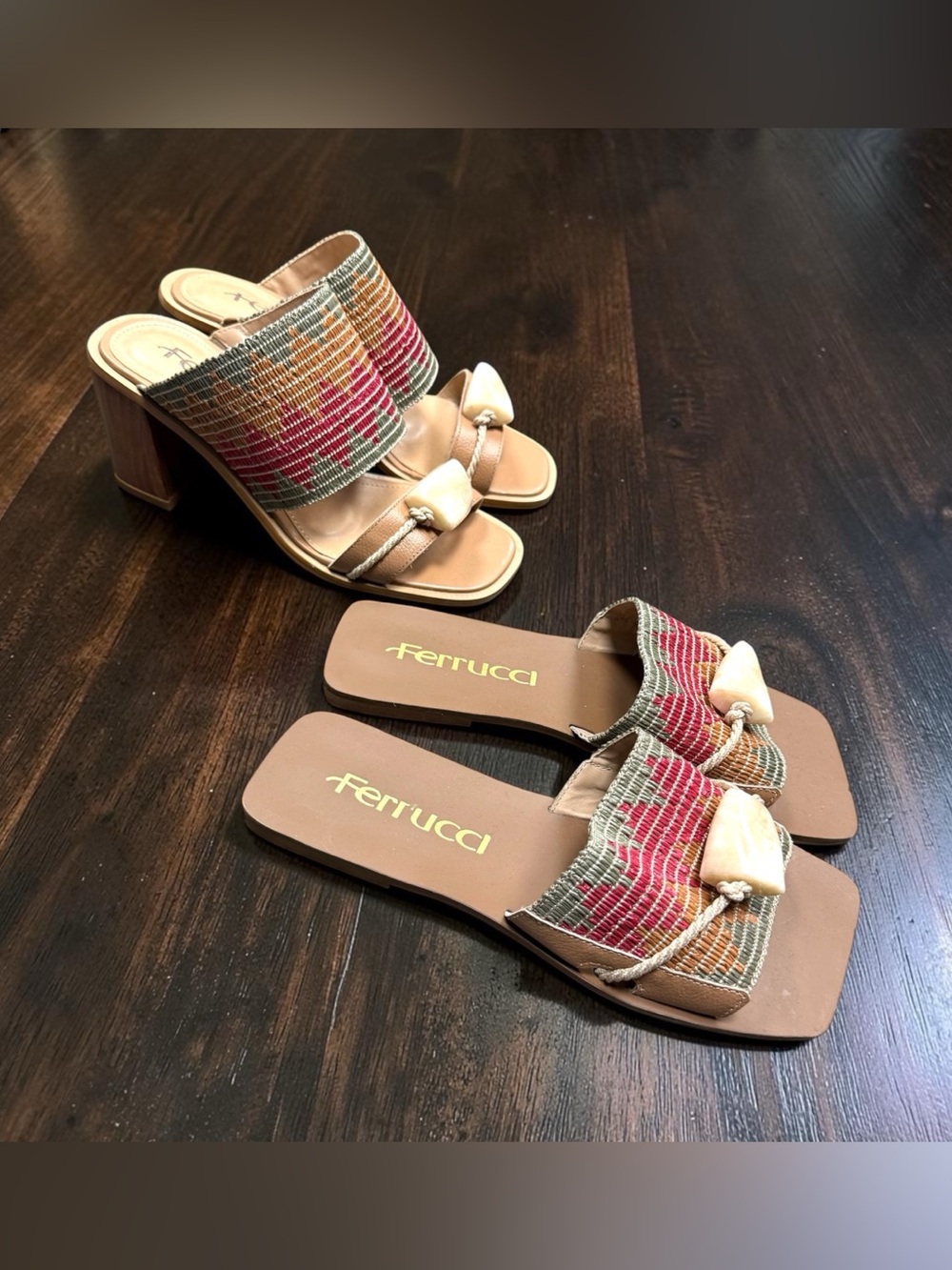 2 Pairs Ferrucci Multi-Color Beaded Box Shaped Slide Sandals Size 6  LOT OF 2
